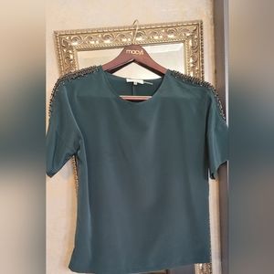 Calvin Klein blouse, emerald green with black rhinestones